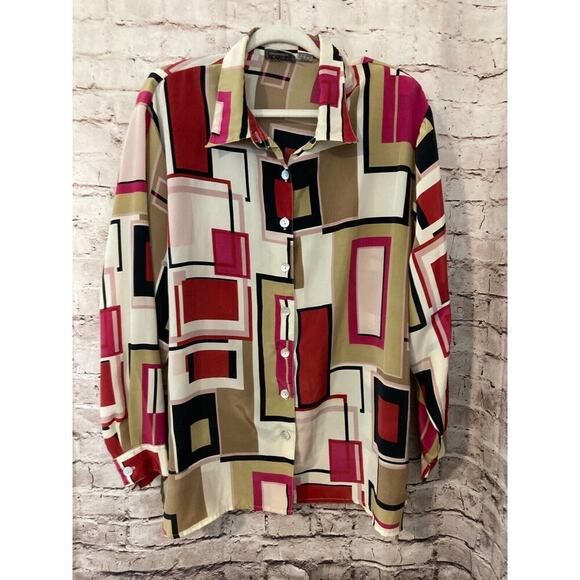 Carolina Bay Shirt Womens 22W Pink Satin Retro Button Up Long Sleeve Plus Size - Picture 1 of 12